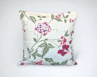 Cream pink floral pillow cover, Laura Ashley throw cushion cover in pink floral fabric - home decor gift for new home - handmade in the uk