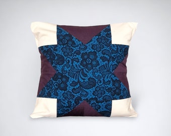 Patchwork cushion cover, teal purple patchwork throw pillow, modern patchwork pillow cover, teal purple home decor, handmade in the UK