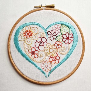 Heart of flowers wall hanging hand embroidery wall art modern embroidery gift for new home owner handmade in the UK image 3