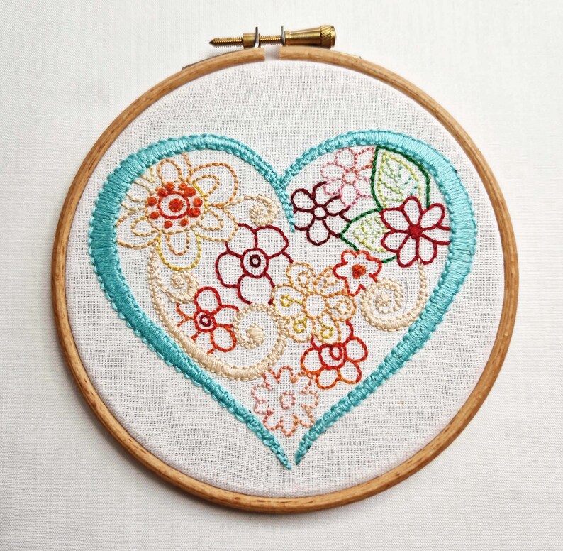 Heart of flowers wall hanging hand embroidery wall art modern embroidery gift for new home owner handmade in the UK image 3