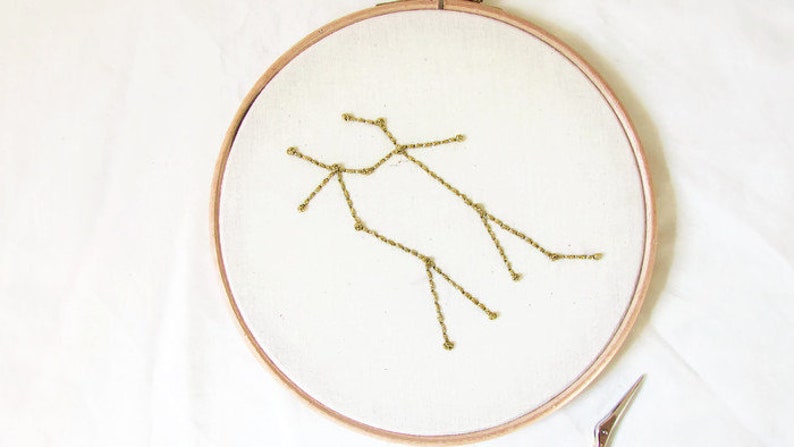 Gemini star sign hand embroidery hoop art zodiac constellation gift for gemini or June birthday image 5