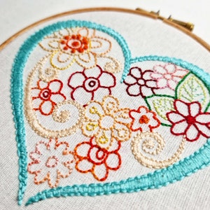 Heart of flowers wall hanging hand embroidery wall art modern embroidery gift for new home owner handmade in the UK image 4