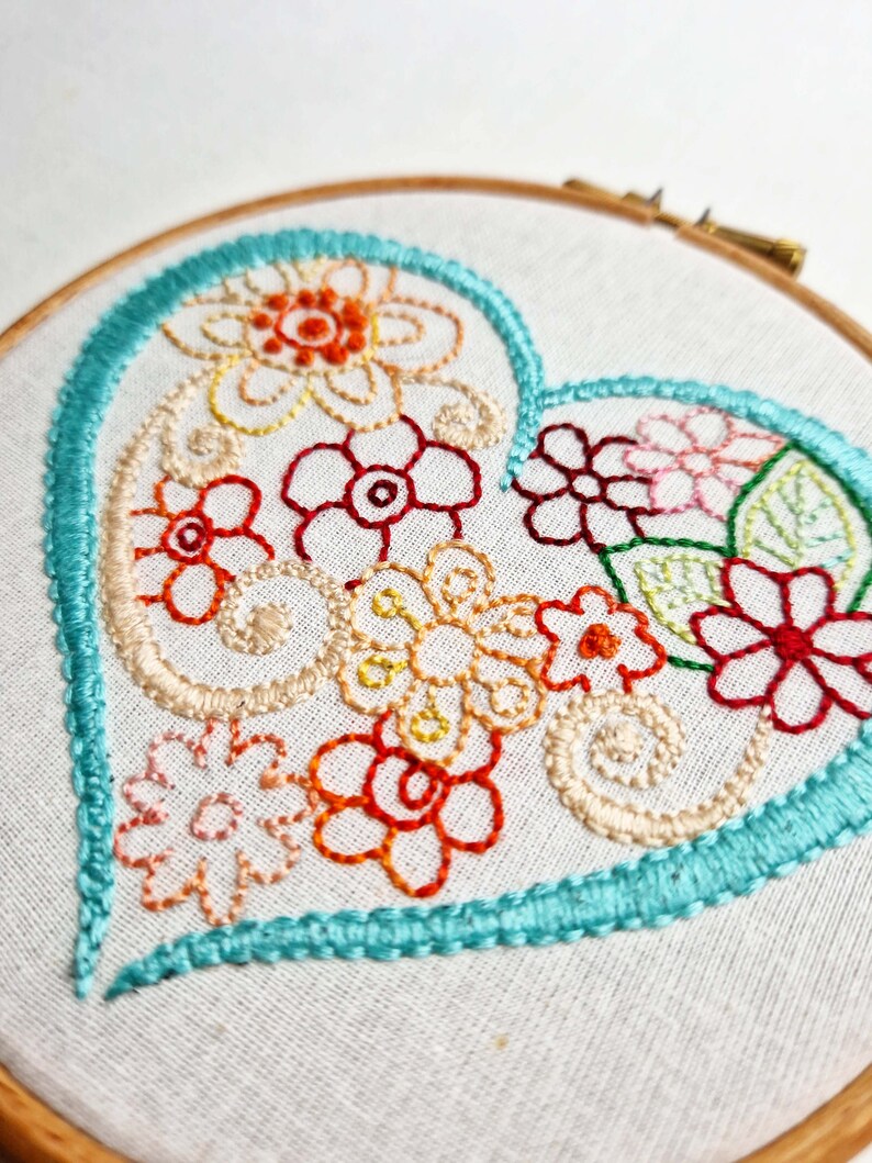 Heart of flowers wall hanging hand embroidery wall art modern embroidery gift for new home owner handmade in the UK image 4