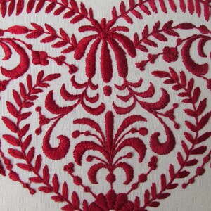 Red heart hand embroidery wall art, Scandinavian folk framed embroidered wall hanging, red home decor gift for new home, Handmade in the UK image 7