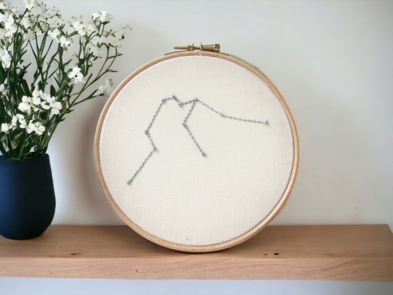 Aquarius star sign hand embroidery hoop art - zodiac constellation gift for aquarius or February birthday
