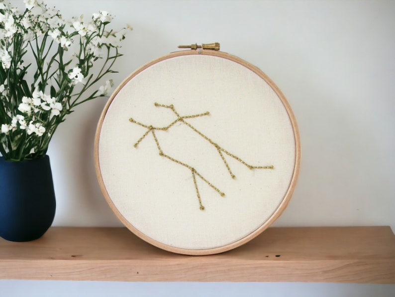 Gemini star sign hand embroidery hoop art zodiac constellation gift for gemini or June birthday image 1