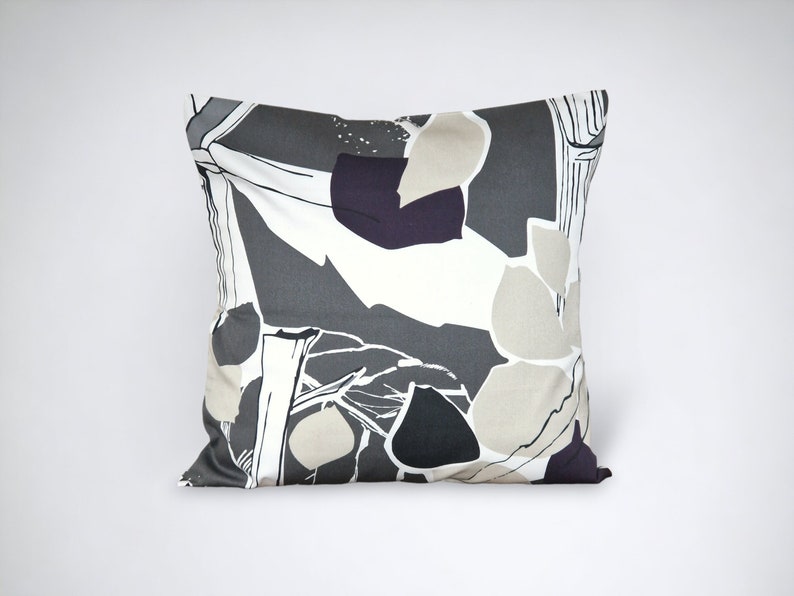 Grey and purple cushion cover Ikea Janette cushion abstract floral throw pillow cover handmade in the UK image 1