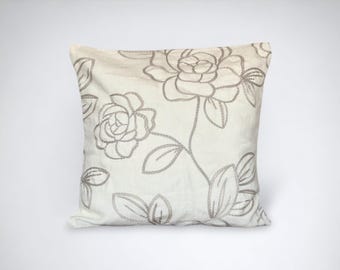 Flower embroidered linen cushion cover - Handmade in the UK - Prestigious Textiles Fenella