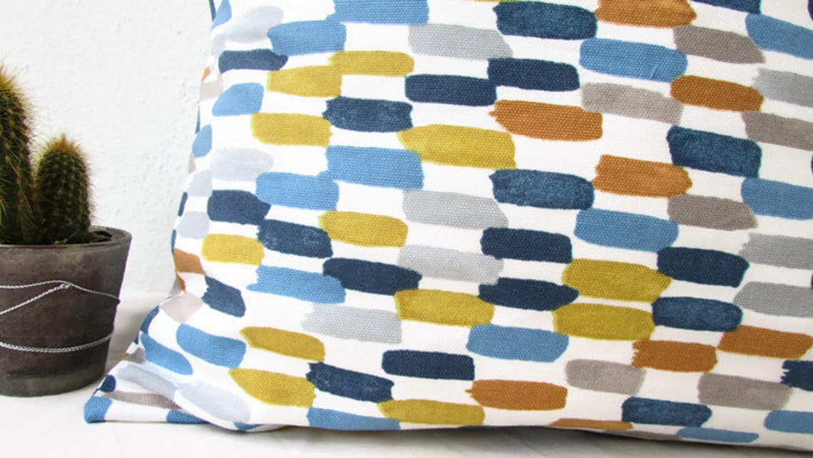 Blue and orange cushion cover modern pillow cover in Batik Etsy