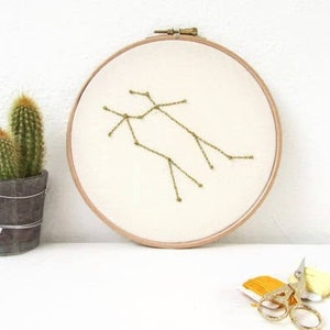 Gemini star sign hand embroidery hoop art zodiac constellation gift for gemini or June birthday image 4