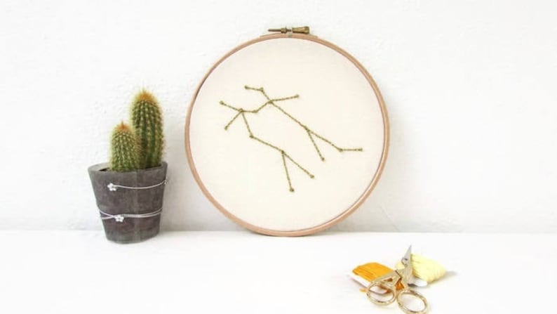 Gemini star sign hand embroidery hoop art zodiac constellation gift for gemini or June birthday image 4