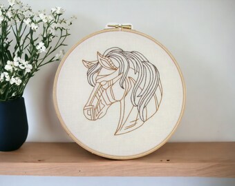 Horse wall decor - horse head hand embroidered wall hanging - wildlife art gift for horse lover