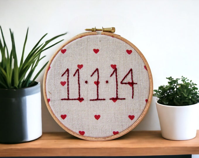 Wedding date keepsake gift for couple, personalised hand embroidery, anniversary date gift, personal Valentines Day gift, Handmade in the UK