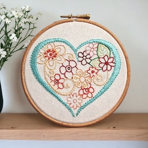 Heart of flowers wall hanging hand embroidery wall art modern embroidery gift for new home owner handmade in the UK image 1