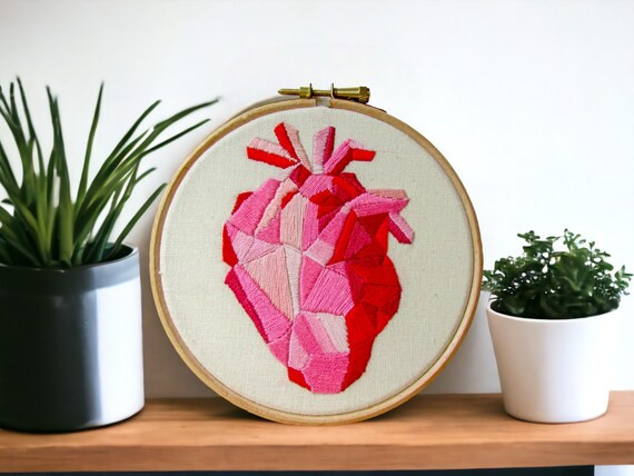 Anatomical heart wall art | modern hand embroidery wall hanging, gothic new home textile art gift, handmade in the uk