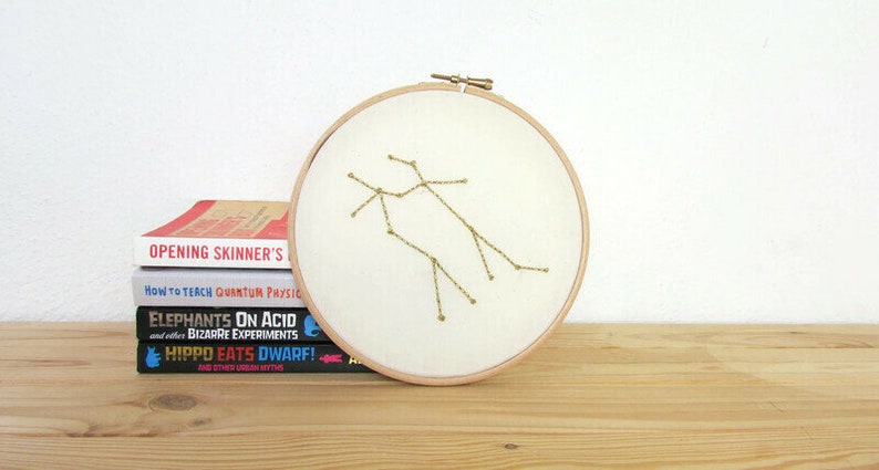 Gemini star sign hand embroidery hoop art zodiac constellation gift for gemini or June birthday image 3