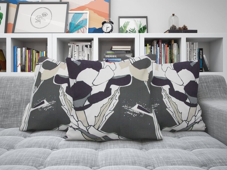 Grey and purple cushion cover Ikea Janette cushion abstract floral throw pillow cover handmade in the UK image 4