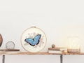 Hand embroidery hoop art - Blue morpho butterfly insect embroidery - framed textile wall hanging art gift - handmade in the UK