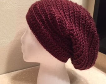 Women Handmade Crochet Ribbed Style Slouchy Hat