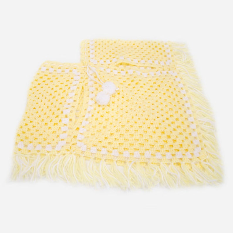 Girls Two-Colored Handmade Crochet Poncho With Matching Hat Set