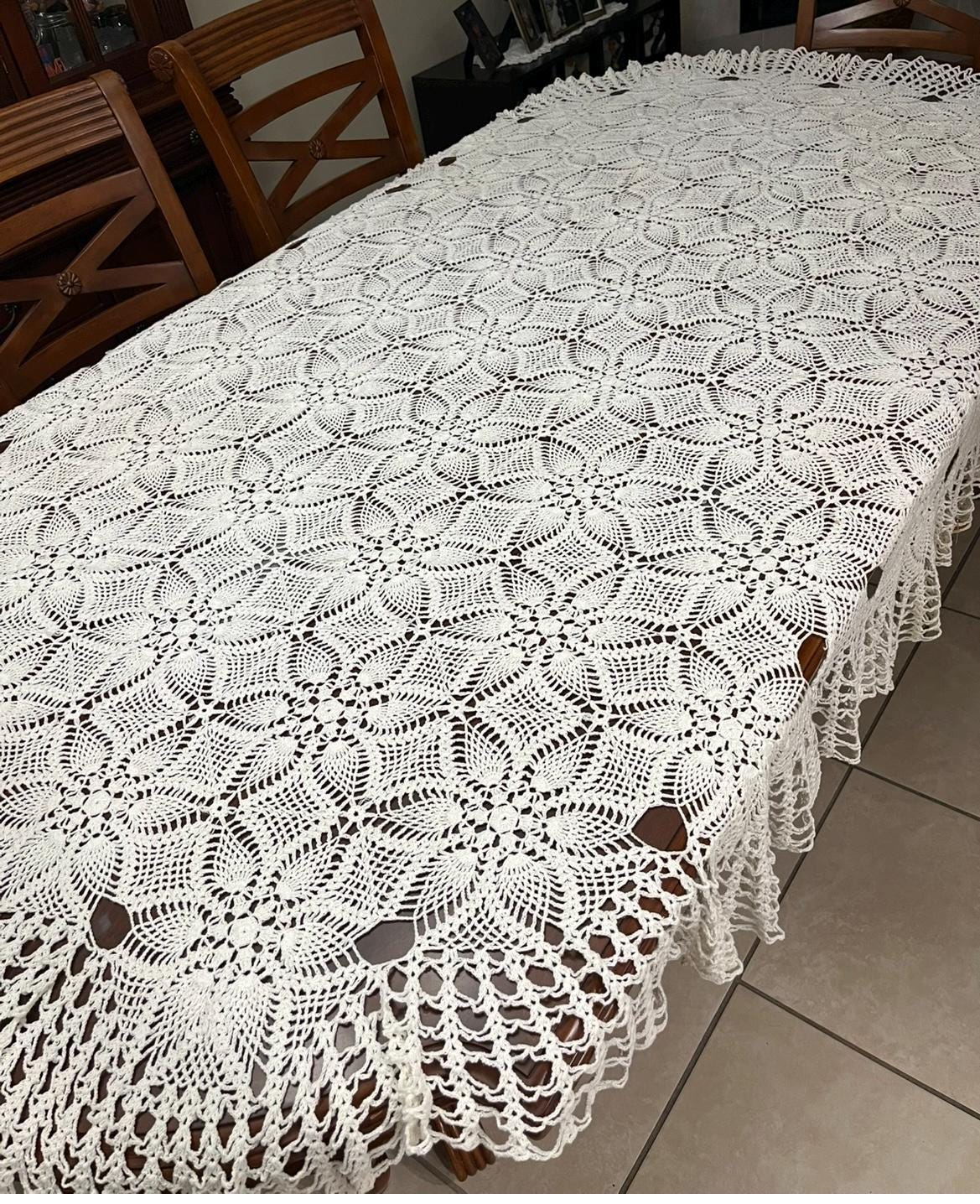 Beautiful Handmade Crochet Large Tablecloth