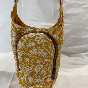 Water bottle sling bag -white floral on mustard