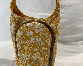 Water bottle sling bag -white floral on mustard