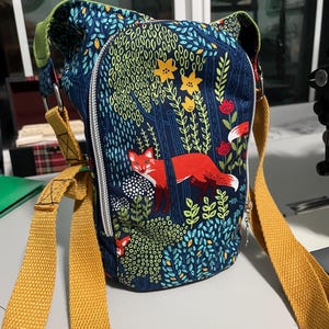 Water bottle sling bag with wallet pocket--fox and flora