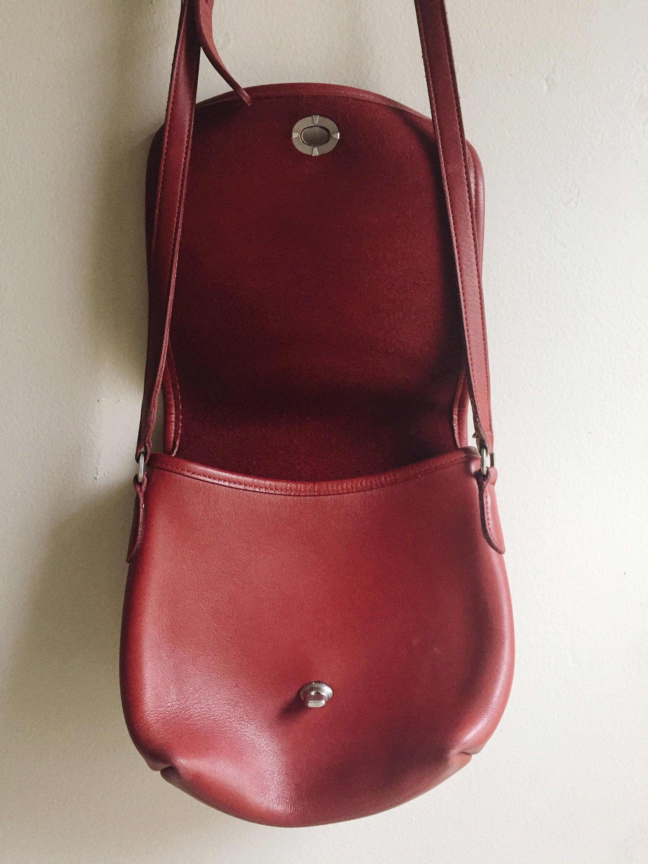 Vintage 1990s red crossbody COACH purse, adjustable strap, red COACH bag, Able Shoppe, coach handbag