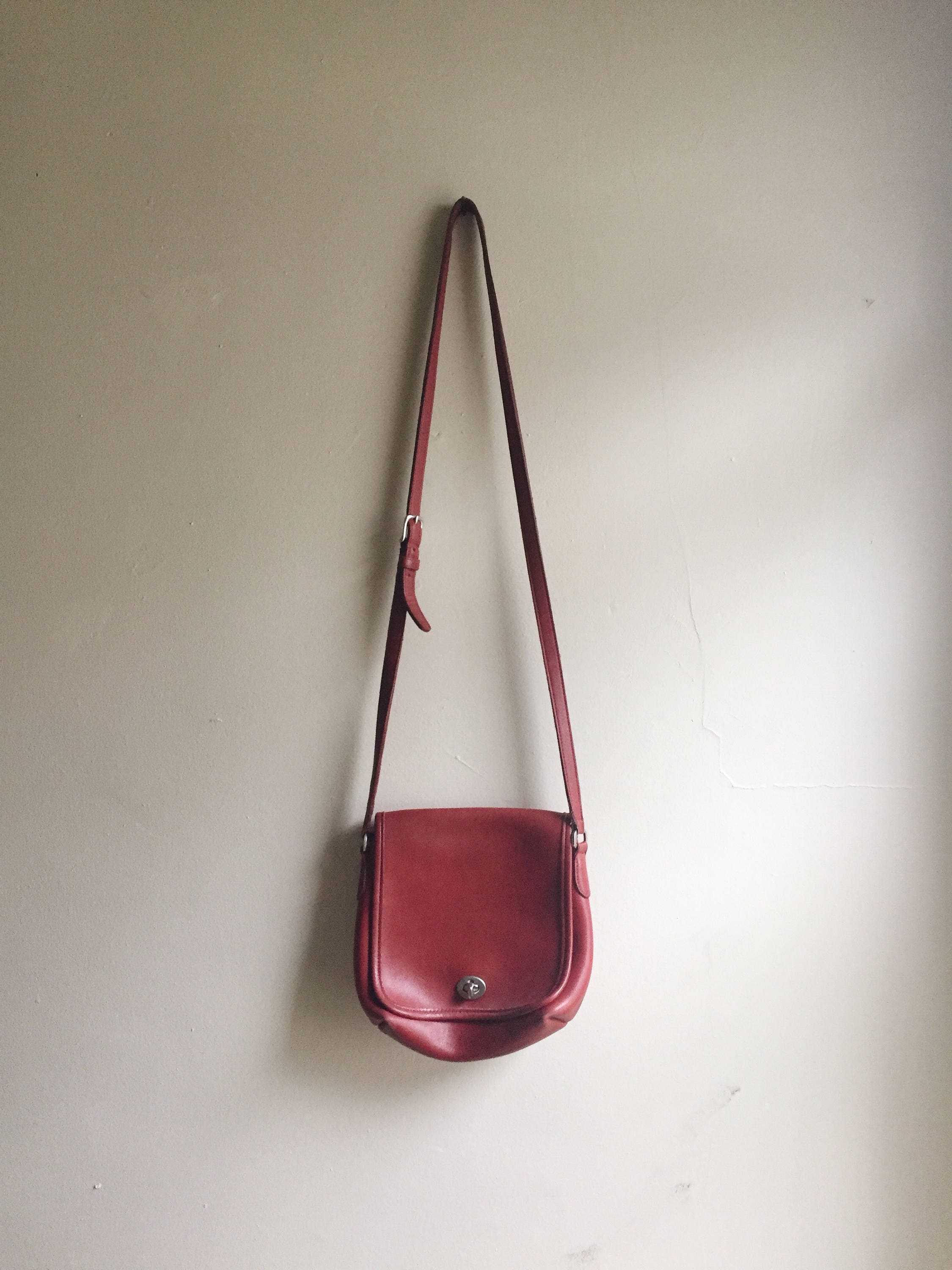 Vintage 1990s red crossbody COACH purse, adjustable strap, red COACH bag, Able Shoppe, coach handbag