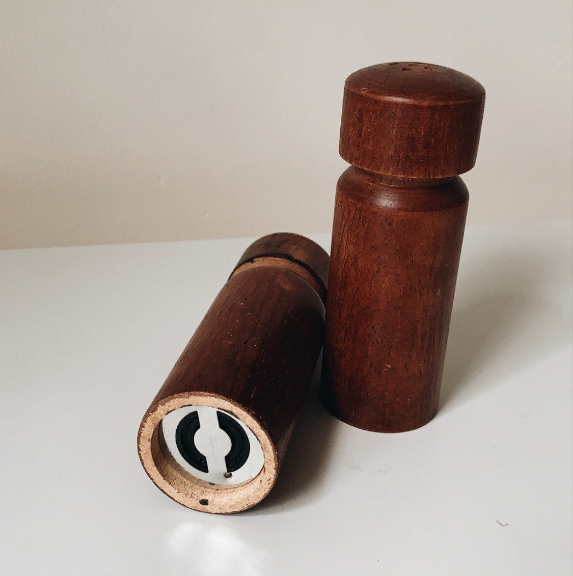 Vintage teak salt & pepper shakers