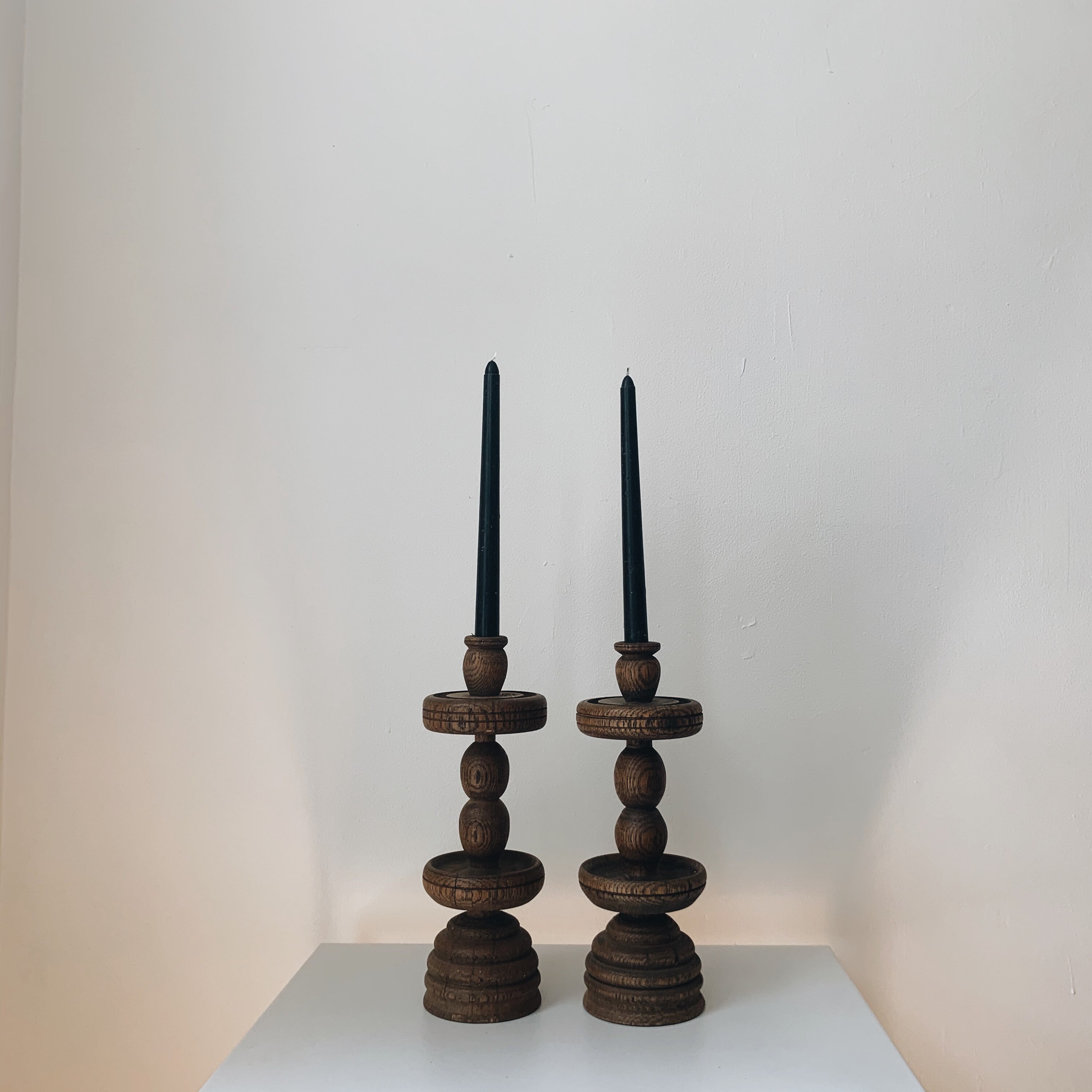 Vintage Wooden Candle Holders Set