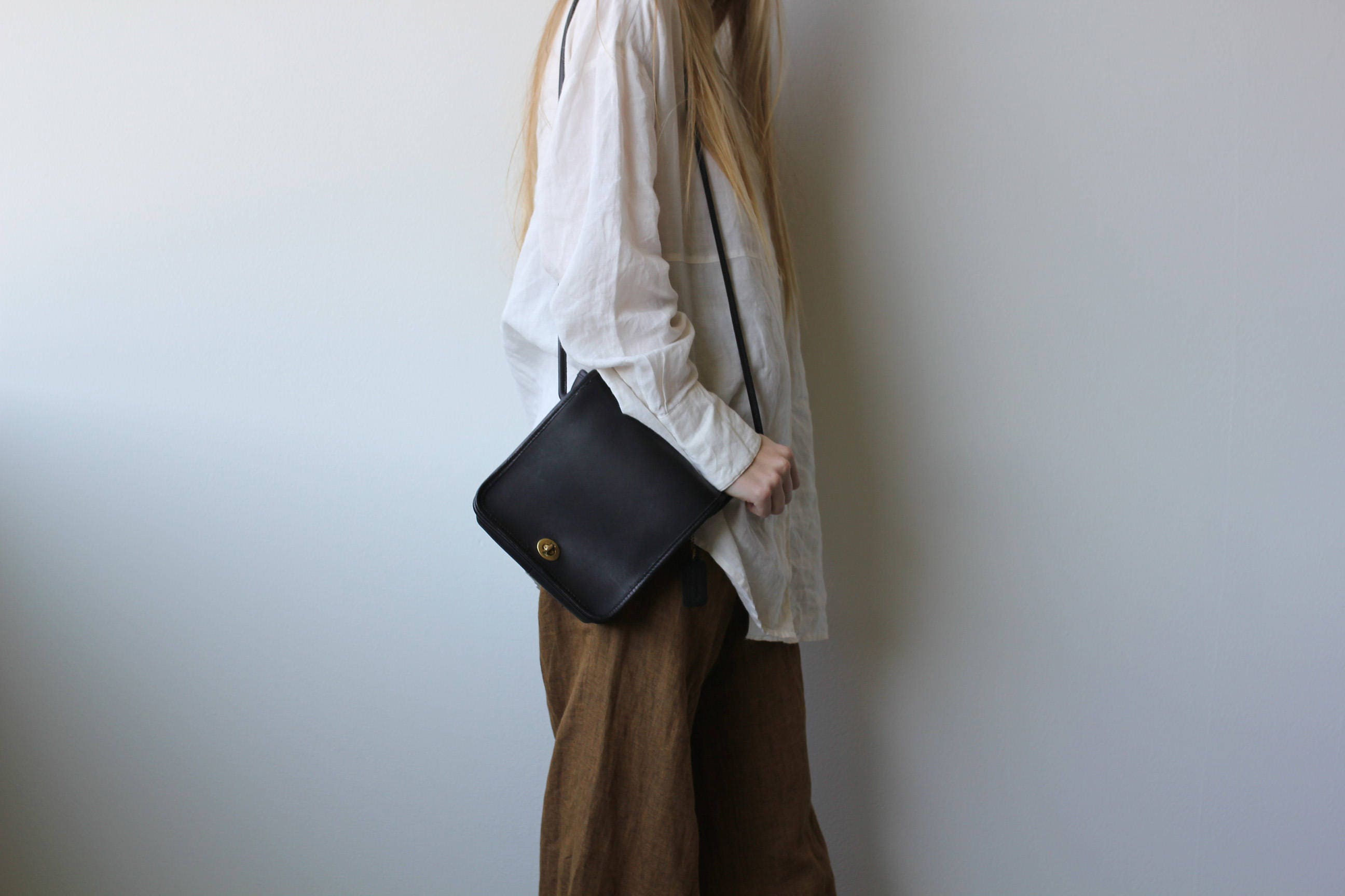 vintage black square coach purse, 90's coach bag, real leather, made in  the USA