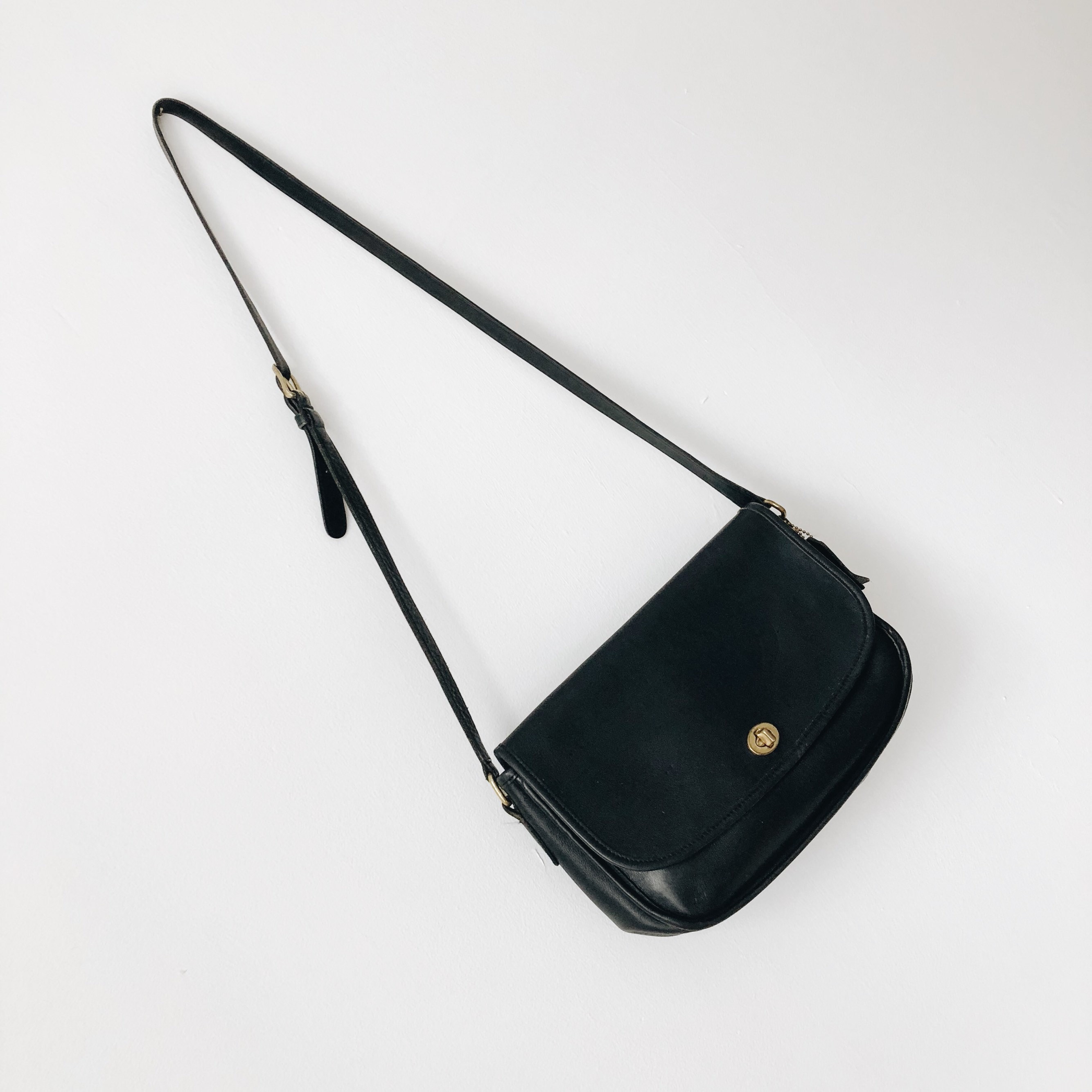 black leather vintage coach purse with adjustable crossbody strap ...