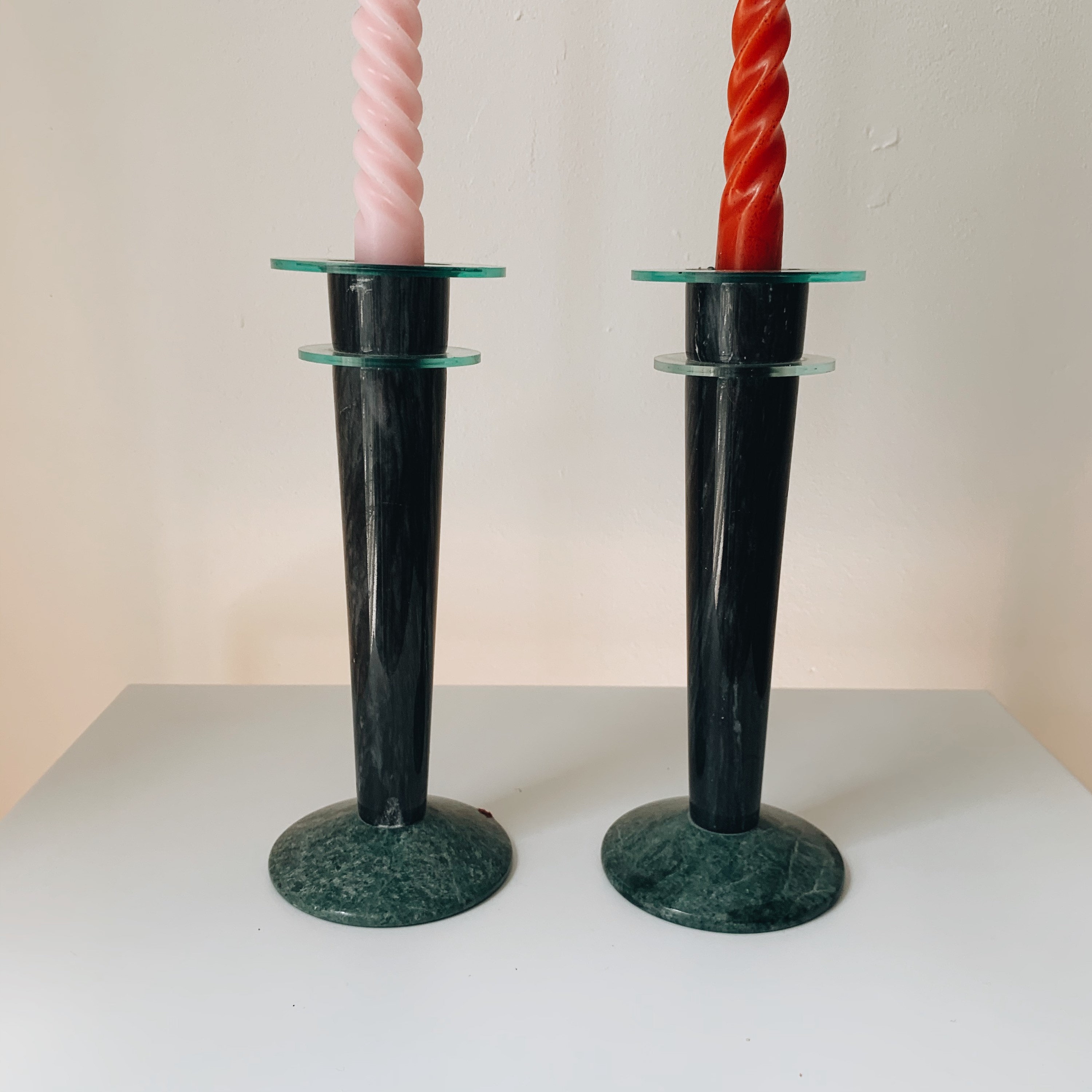 Vintage marble and glass candle holder set Etsy