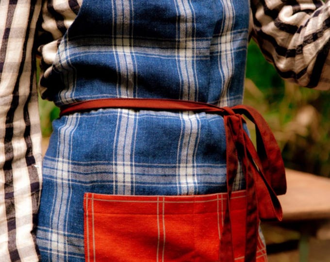 WAS blue / red plaid linen apron
