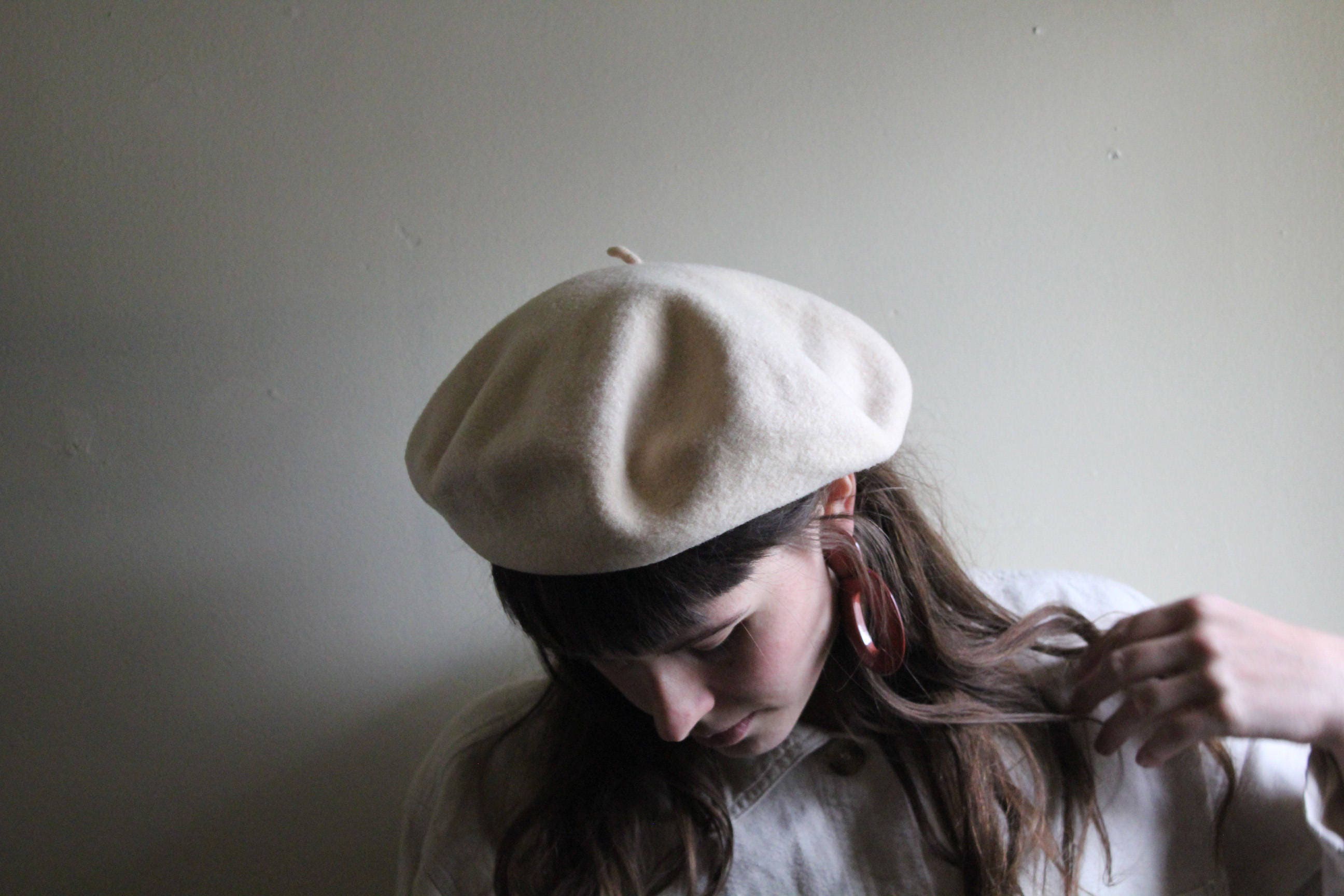 cream wool BERET winter beret beret hat women's beret vintage