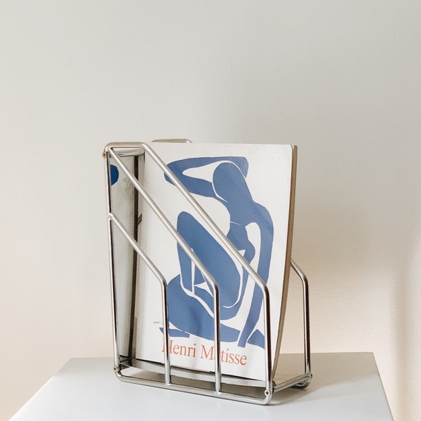 vintage mid century modern chrome magazine holder