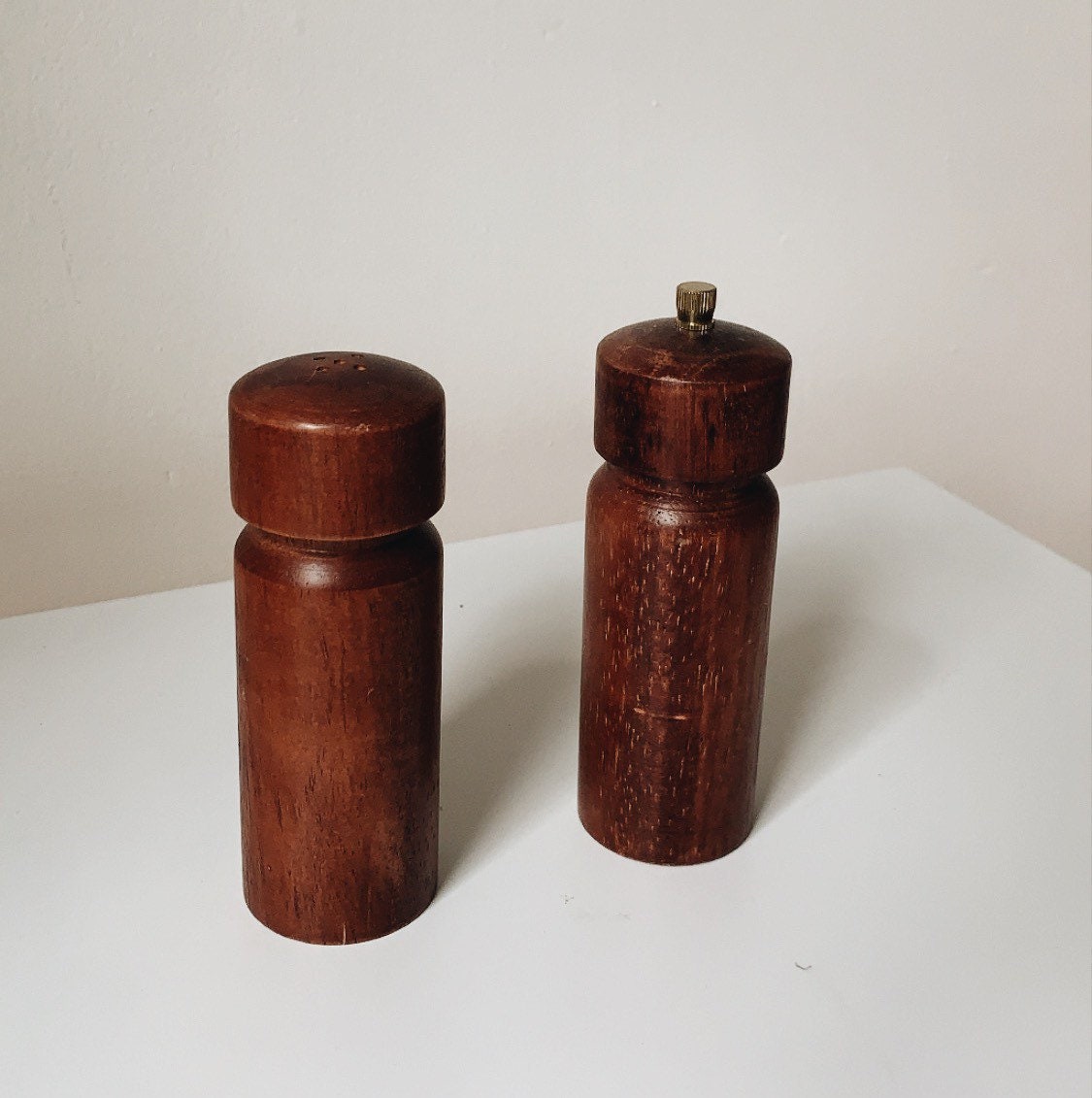 Vintage teak salt & pepper shakers