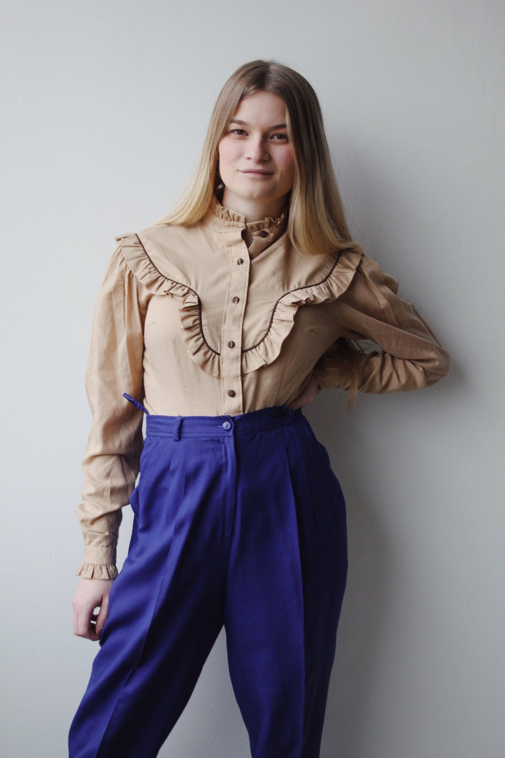 ELIZA BLOUSE | Vintage 70s Ruffled Collar & Cuff Blouse | 70s blouse ...