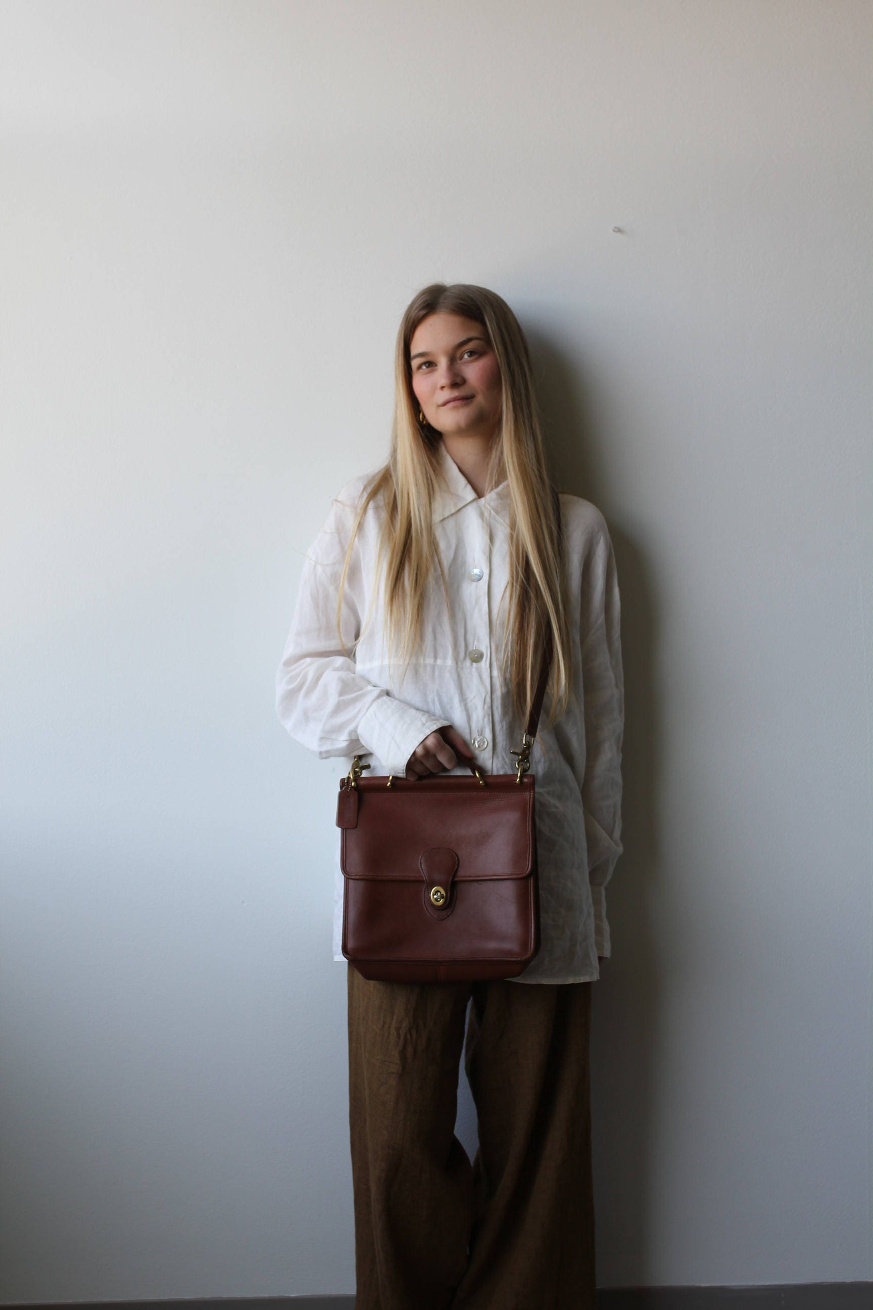 Vintage Coach Tote Bag With Handles, Tag, Information Holder, Zipper and  Clasp, Brown, Tan and Cream, Leather and Cloth, Some Wear and Tear - Etsy