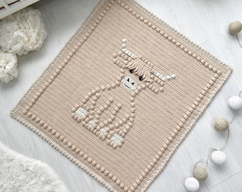 Highland Cow Crochet Baby Blanket Pattern | Bobble Stitch (PDF Pattern)