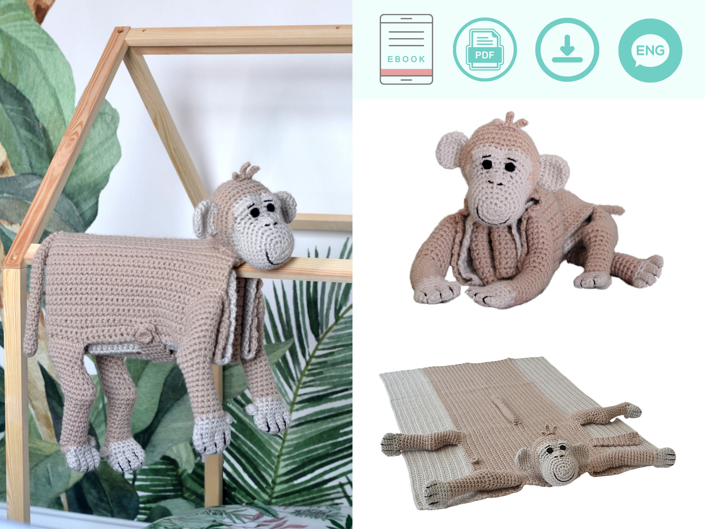 Monkey Baby Blanket Crochet PATTERN Crochet Monkey Crochet Blanket