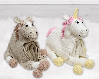 Unicorn Horse Baby Blanket Crochet Pattern | 3-in-1 Toy (PDF Pattern)