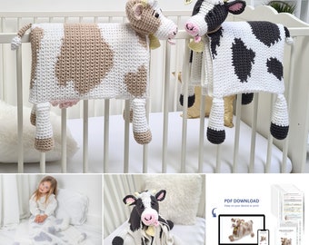 Cow Baby Afghan CROCHET PATTERN, Cuddle and Play Cow Blanket Toy Crochet Pattern, Crochet Baby Blanket Pattern, Crochet Cow Afghan Pattern