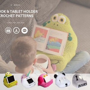 5 Crochet Book and Tablet Holder CROCHET PATTERNS PDF eBook, Crochet Tablet Pillow, Crochet Book Rest, Crochet Unicorn Pattern, Crochet Owl