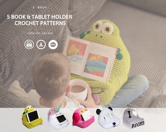 5 Crochet Book and Tablet Holder CROCHET PATTERNS PDF eBook, Crochet Tablet Pillow, Crochet Book Rest, Crochet Unicorn Pattern, Crochet Owl