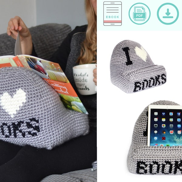 I love books tablet book holder crochet pattern, Crochet gift, crochet tablet pillow pattern, crochet book holder pillow, crochet book stand
