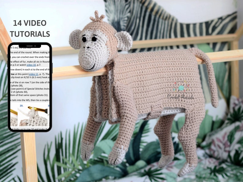 Monkey Baby Blanket Crochet PATTERN Crochet Monkey Crochet blanket pattern Baby Blanket Crochet Pattern Amigurumi Monkey Pattern image 8