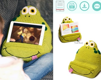 Joe The Frog Book/Tablet Holder crochet pattern, tablet pillow crochet pattern, tablet rest crochet pattern, gift for kids crochet pattern